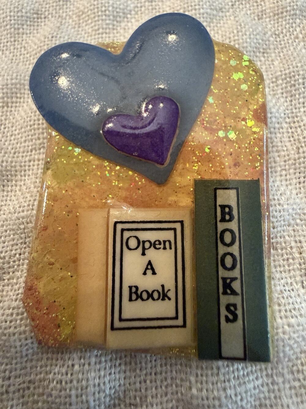 Lucinda Book Pins Open A Book Heart Books Glitter Resin Brooch Teacher Reader